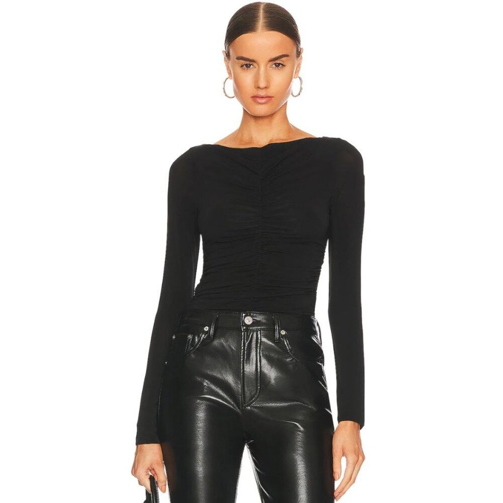 Citizens of Humanity Penelope Shirred Mesh Bodysuit in Black NWT Size M